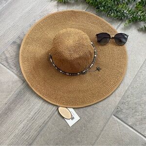 Karen Keith Woven Paper Floppy Wide Brim Beach Hat Medium